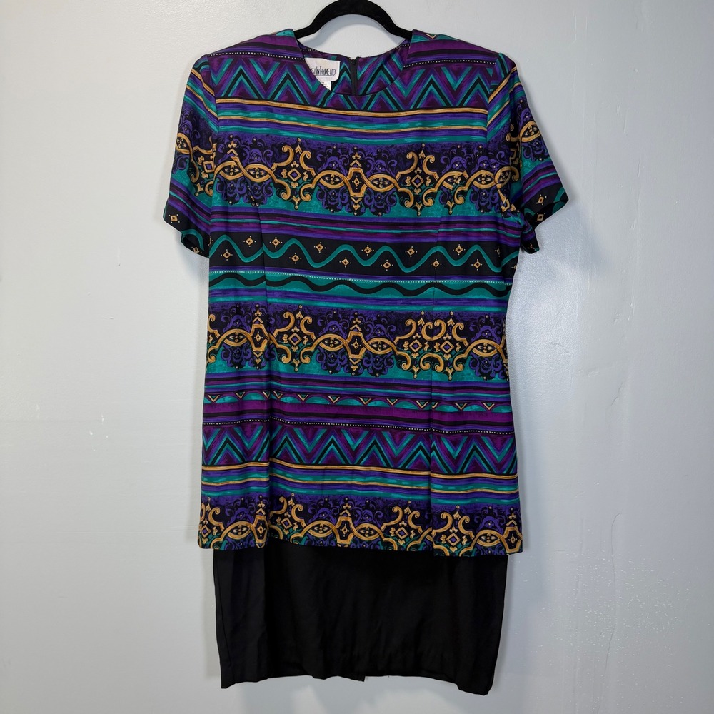 Vintage Just In Thyme LTD Abstract Geometric Print Short Sleeve Sheath Dress 16